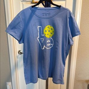 Life Is Good NWT pickle ball Blue Short Sleeve Tee with Love Graphic. Size XL